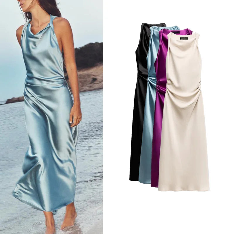 Isabella Satin Midi Dress