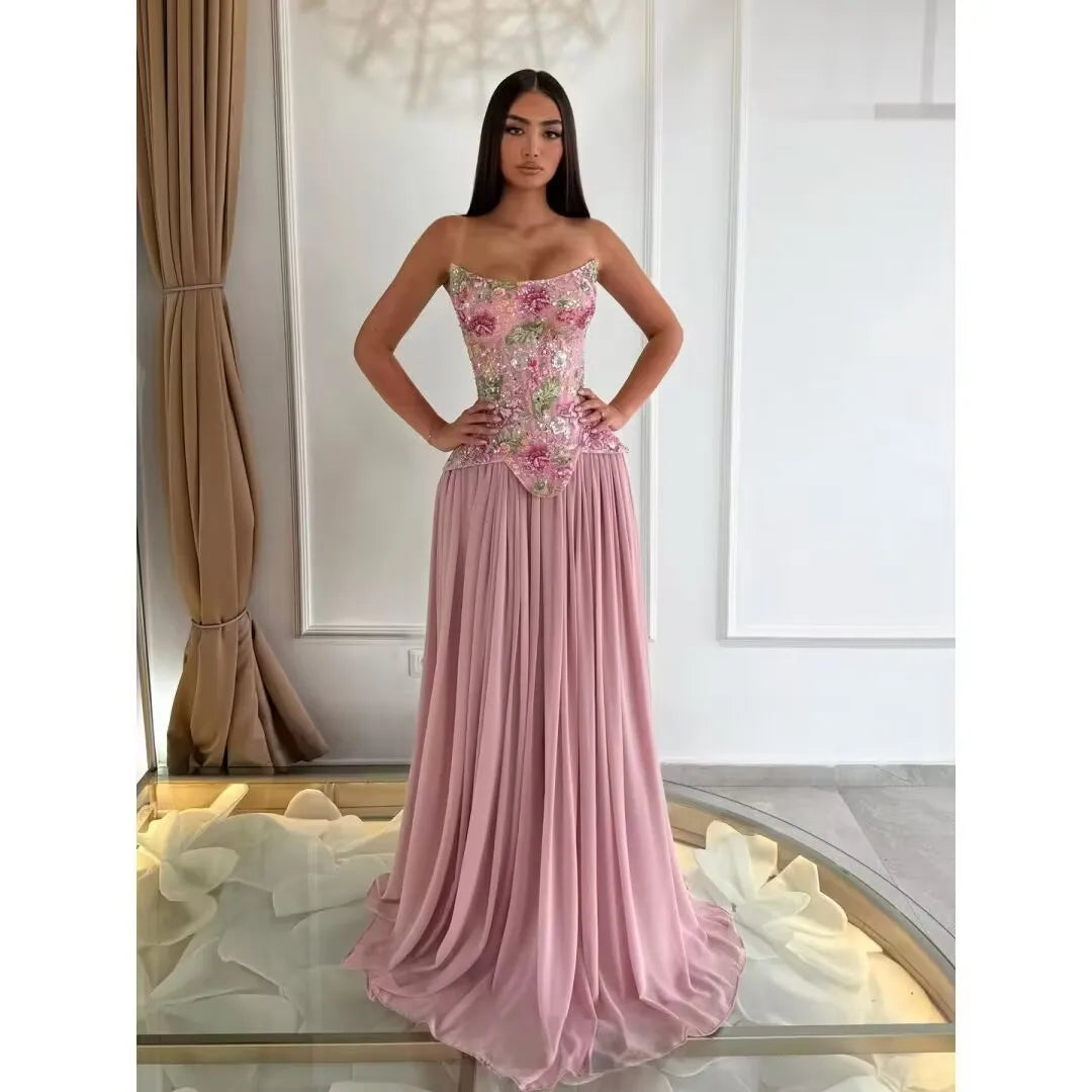 Rosalie Blush Chiffon Evening Gown