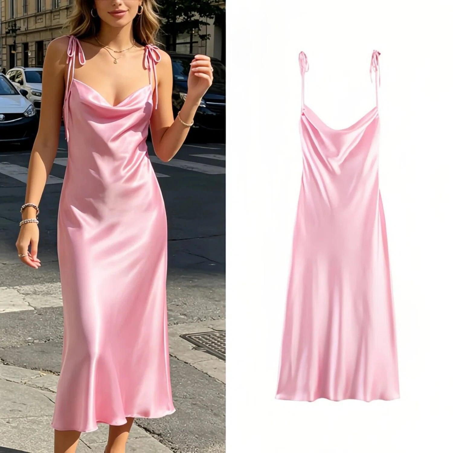 Amelia Blush Satin Midi Dress