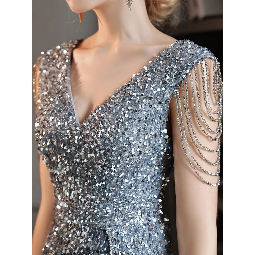 Sophia Silver Sequin Mermaid Gown
