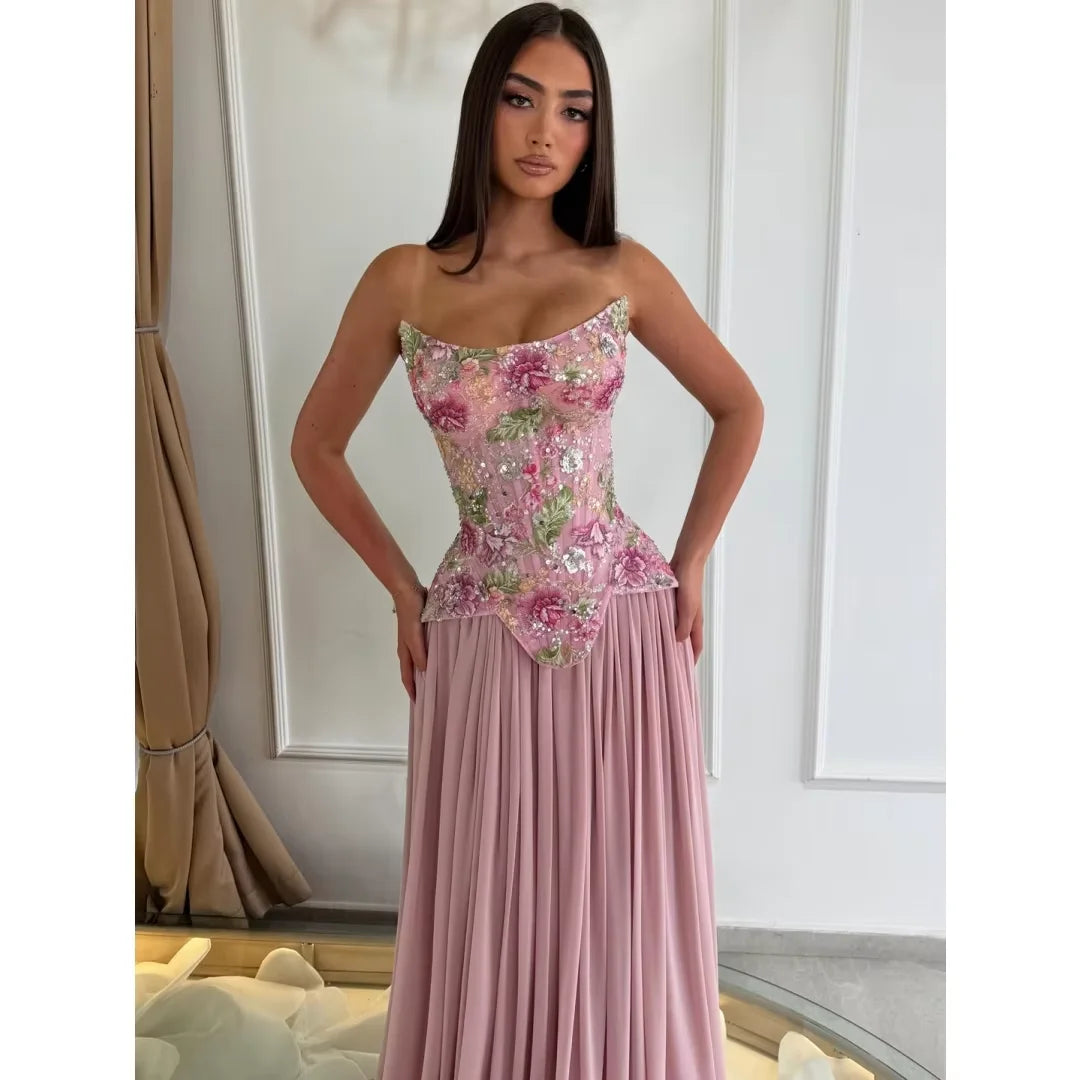 Rosalie Blush Chiffon Evening Gown