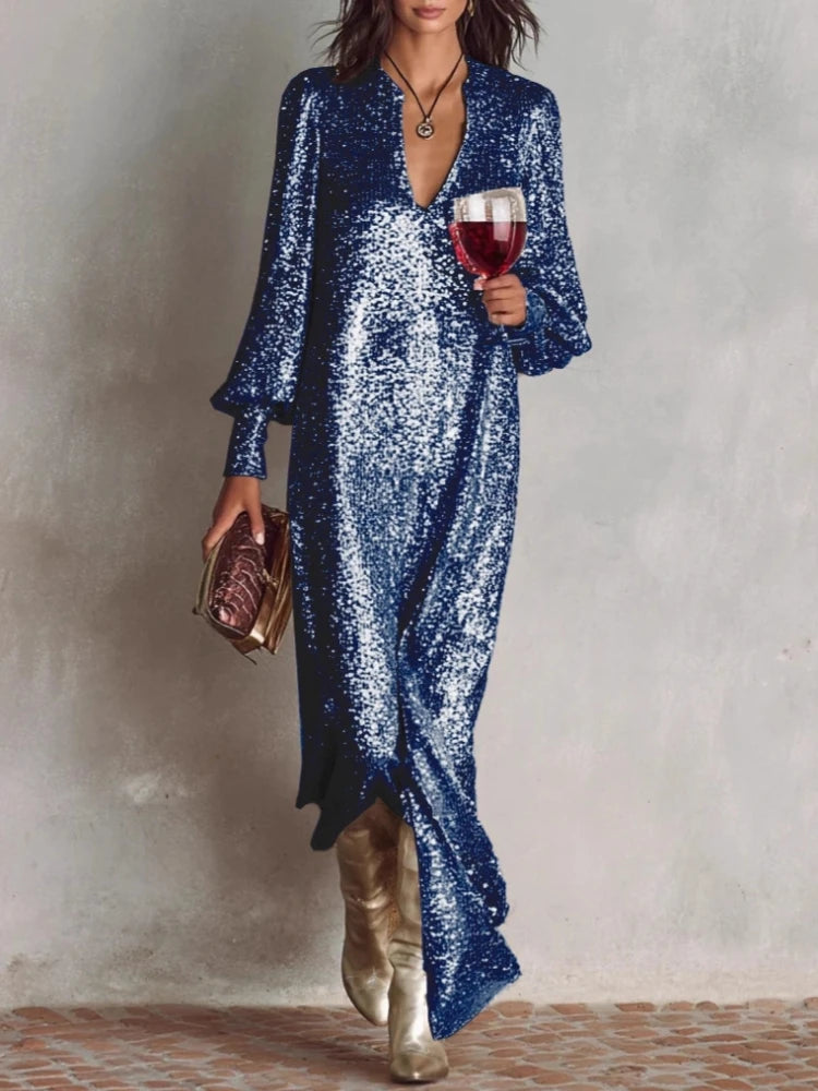 Aurora Sequin Deep V Evening Gown