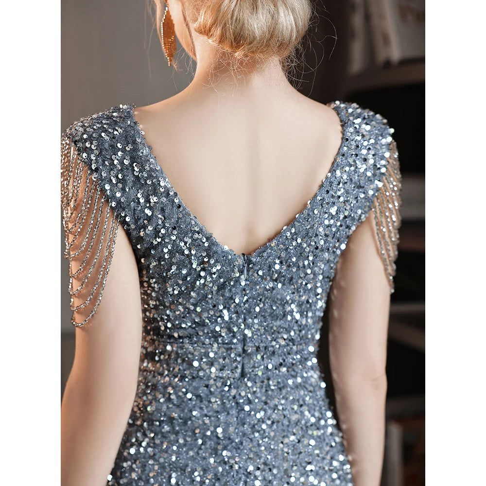 Sophia Silver Sequin Mermaid Gown