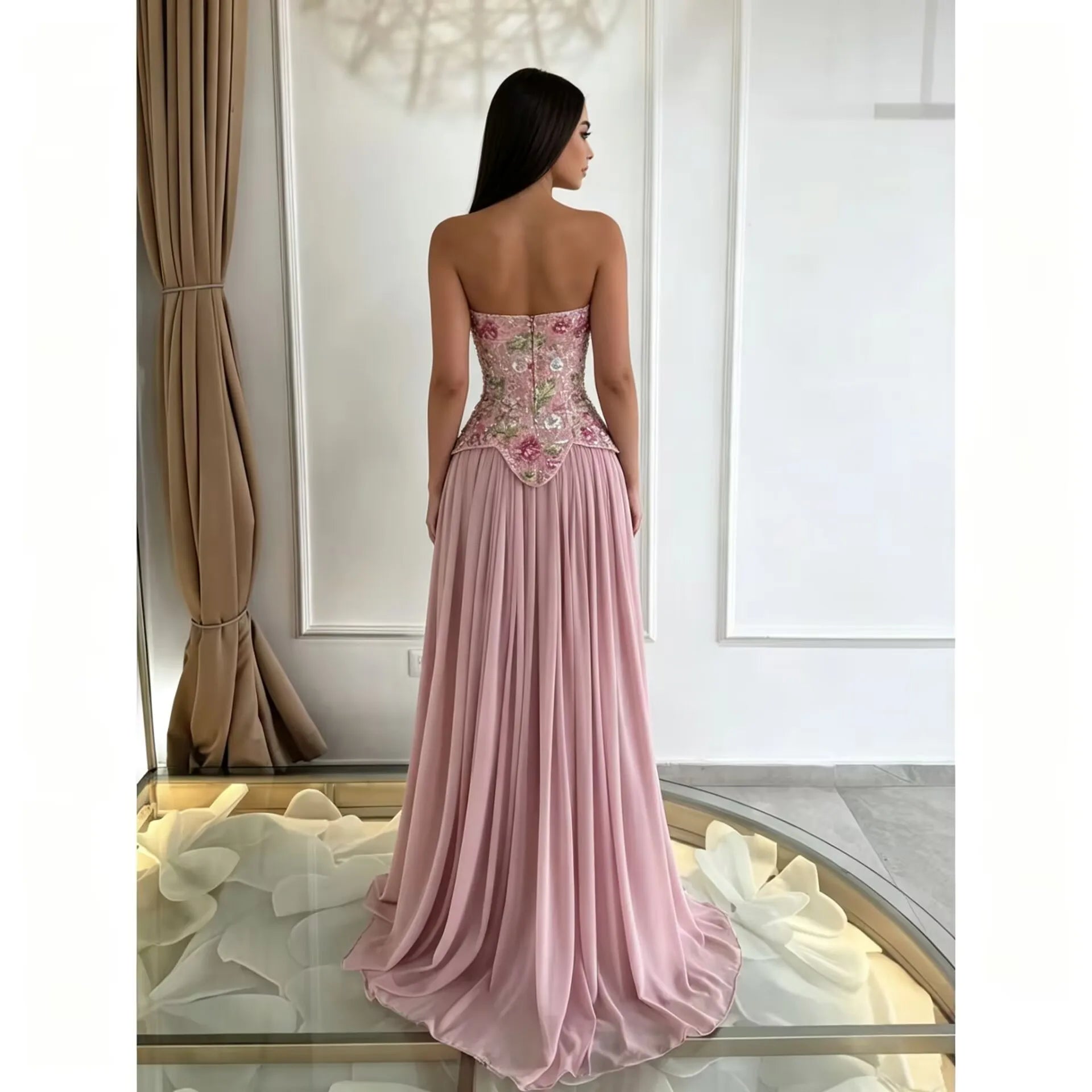 Rosalie Blush Chiffon Evening Gown