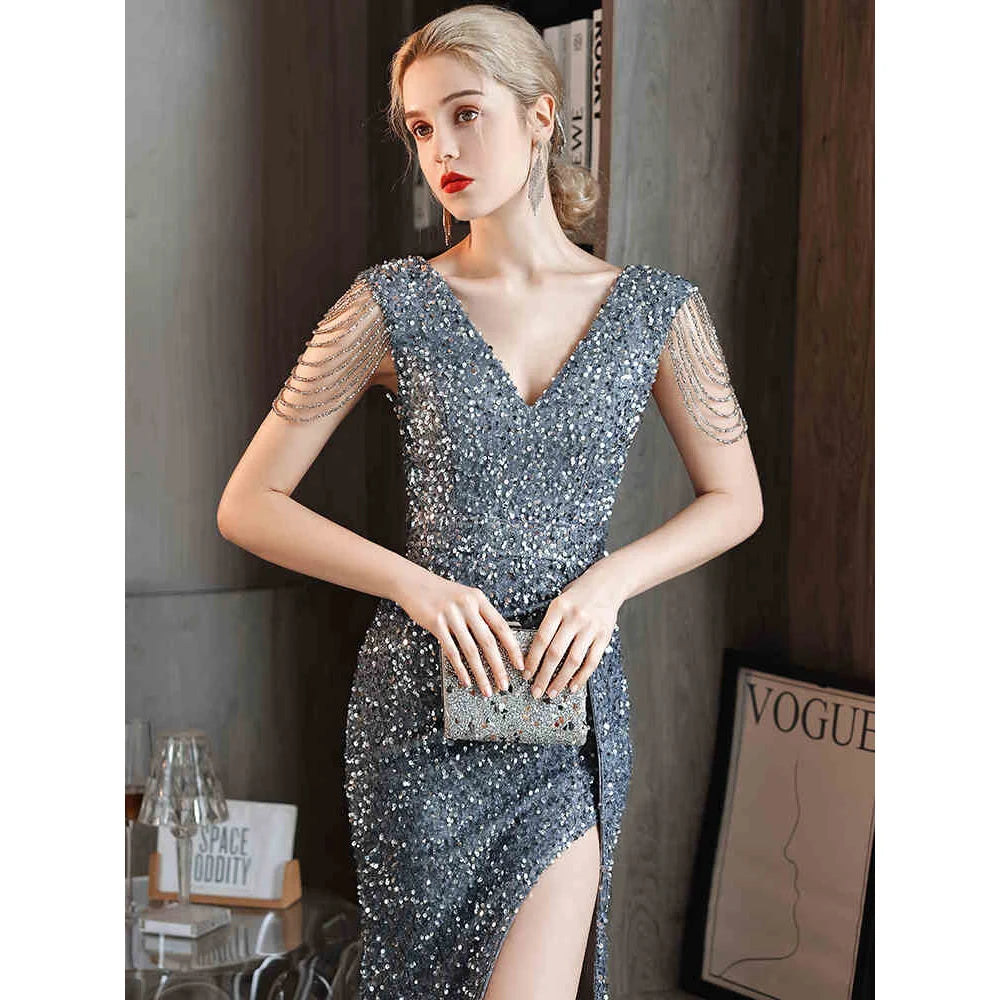 Sophia Silver Sequin Mermaid Gown
