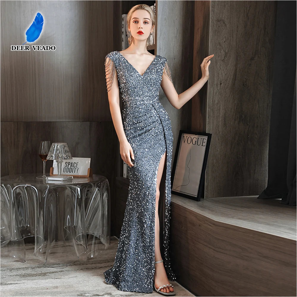 Sophia Silver Sequin Mermaid Gown